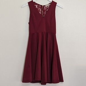 Altar'd State Burgundy Red Fit And Flare Small Dress Lace Back Detail